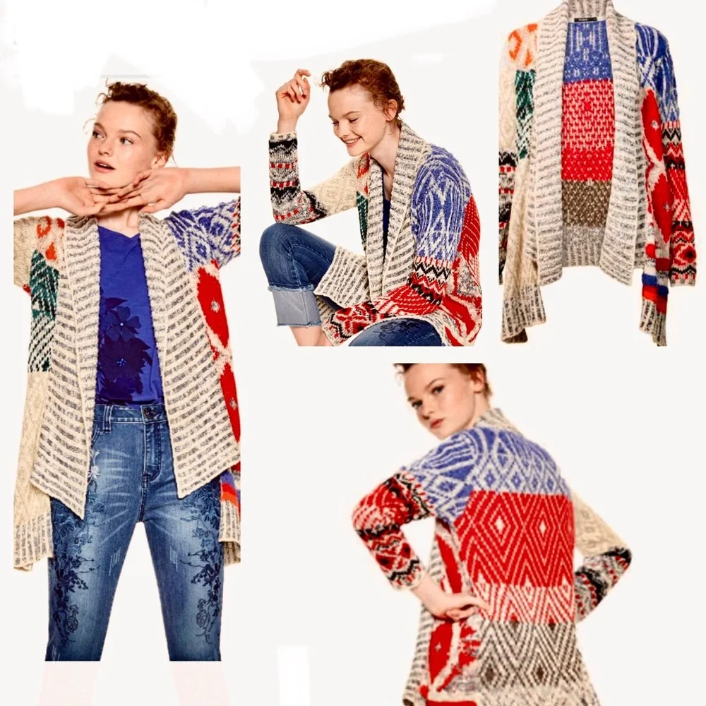 DESIGUAL—Gorgeous Multi-colored , Multi Patterned Cardigan! Size M . ♥️💐 - Picture 2 of 14
